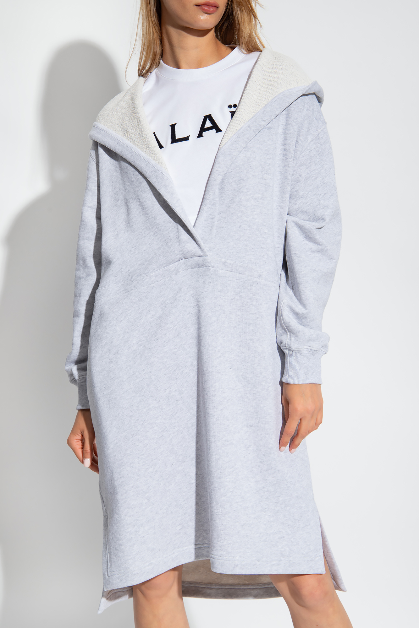 wide puff sleeve dress - Grey Hooded dress Alaïa